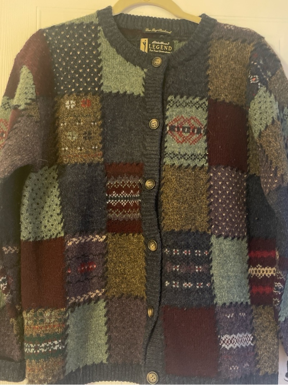 Eddie Bauer Legend Patchwork Knit Cardigan Sweater - M Multicolor